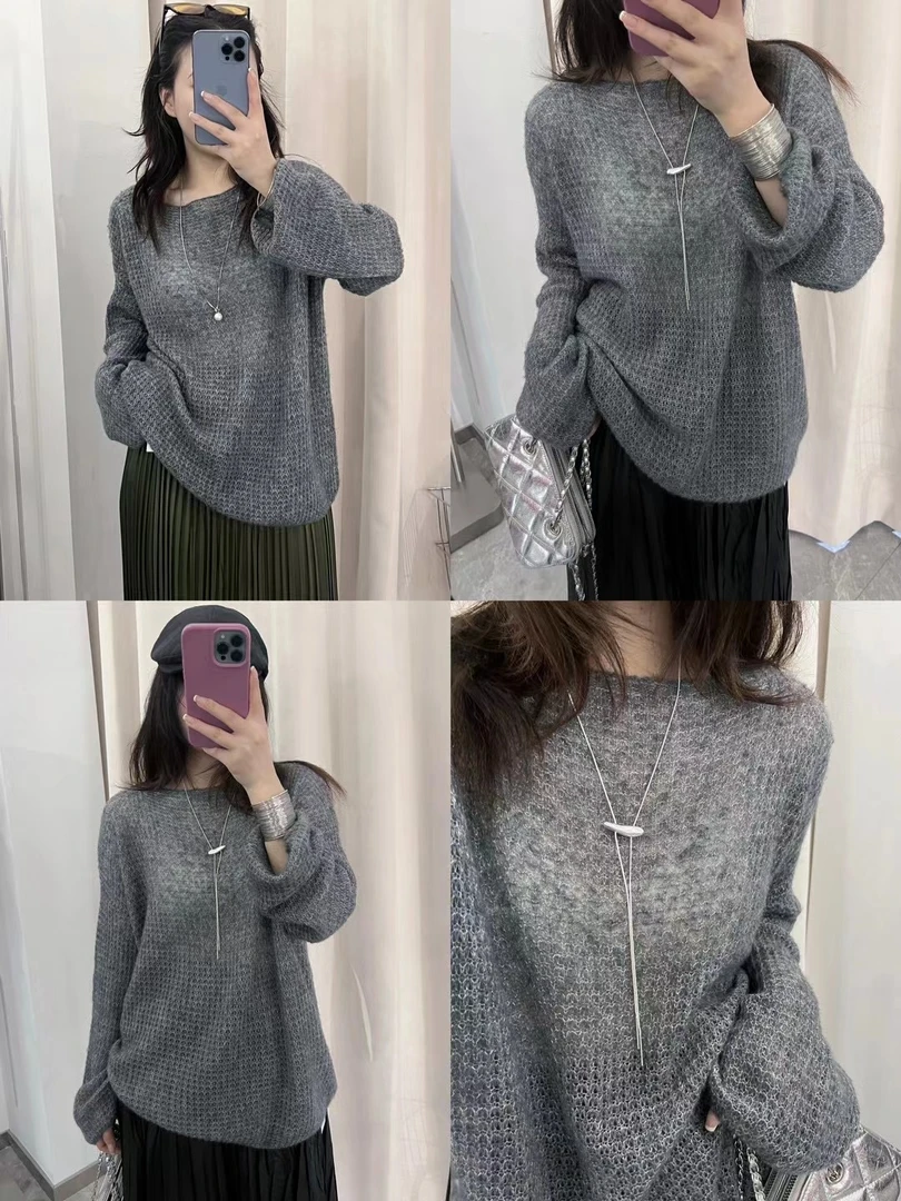 韩版时尚简约百搭羊绒款长袖宽松圆领