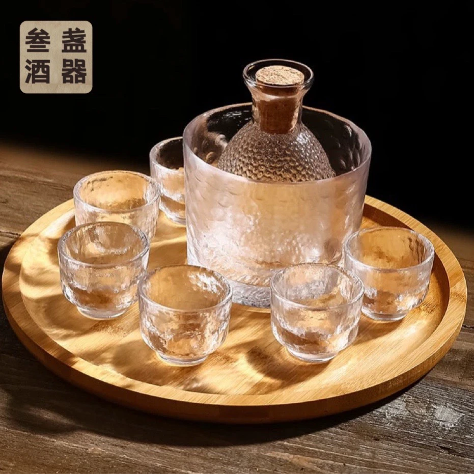 叁盏冬日温酒壶锤纹日式家用耐热暖酒果酒套装黄酒梅子酒小酒杯