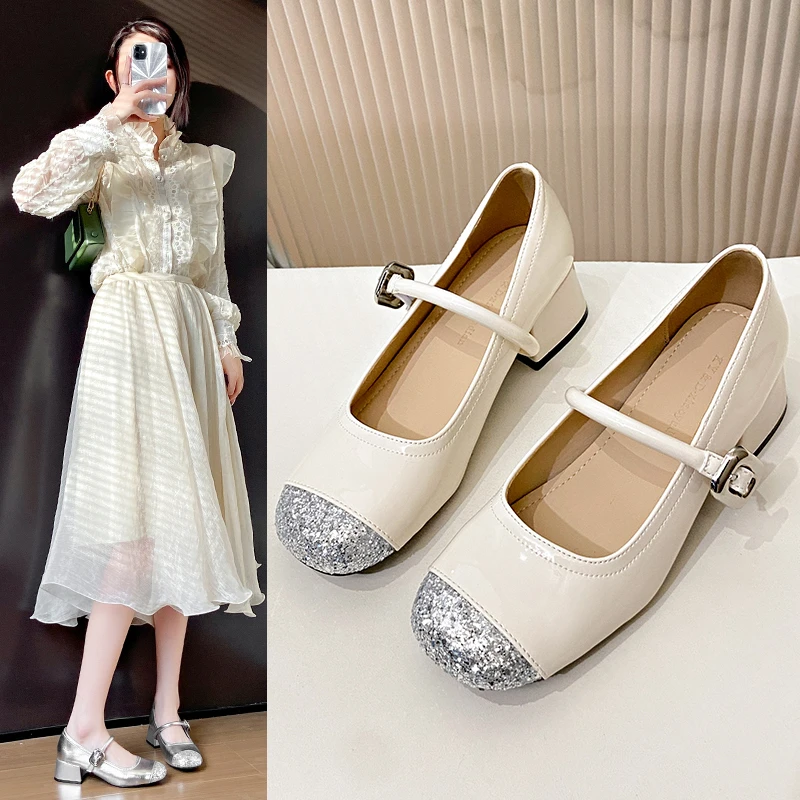 法式亮片玛丽珍鞋粗跟高跟鞋2025新款新中式春夏小香风单鞋仙女鞋
