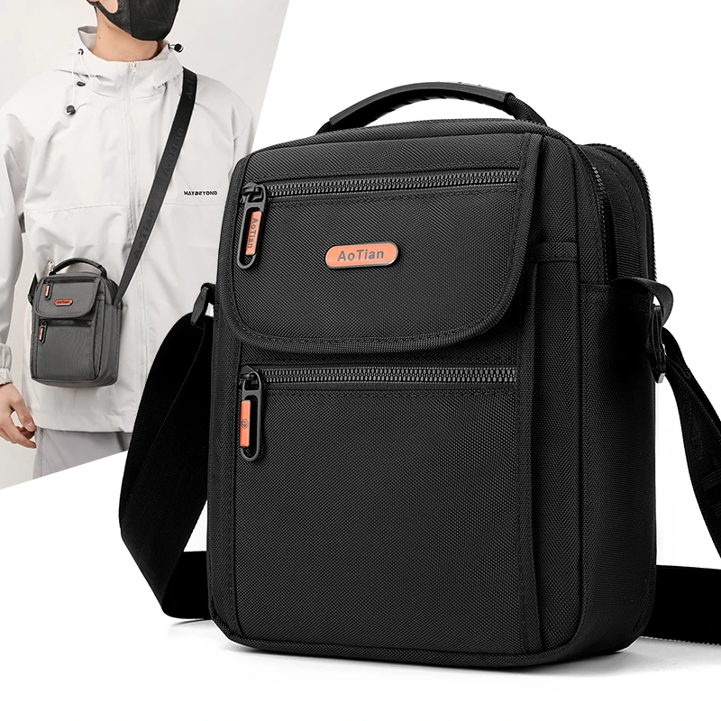 新款时尚商务休闲单肩包牛津布包男士包包斜挎包大小号竖款休闲包