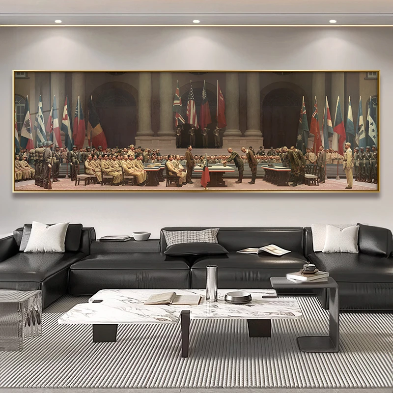 日本投降挂画签字海报会议室办公室背景墙装饰画新中式客厅墙壁画