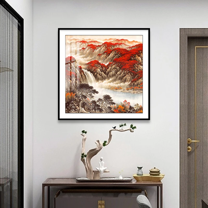 鸿运当头国画山水画中式入户玄关装饰画客厅餐厅背景墙挂画墙壁画