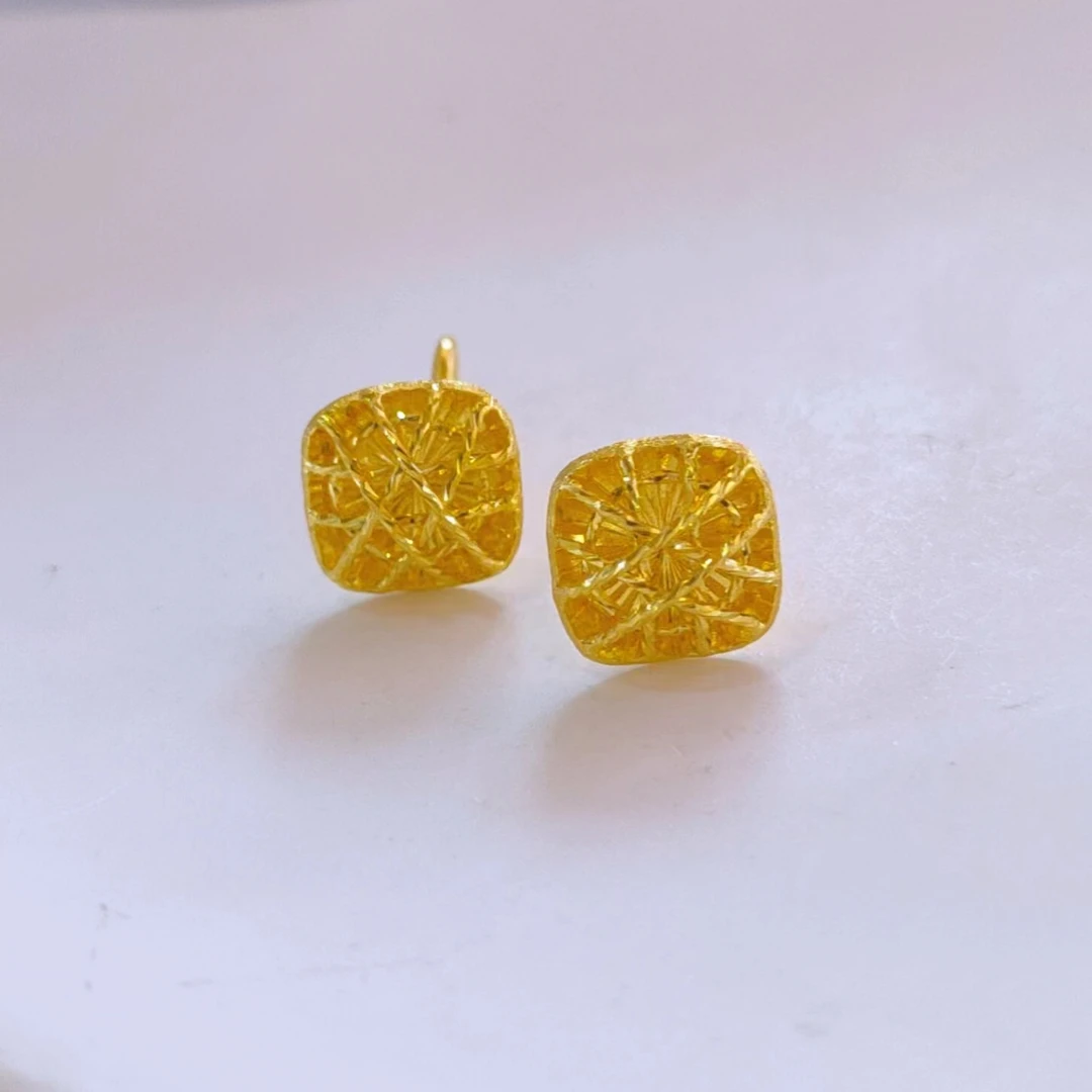 【富远黄金】足金方糖弯针耳钉FYHR01010817