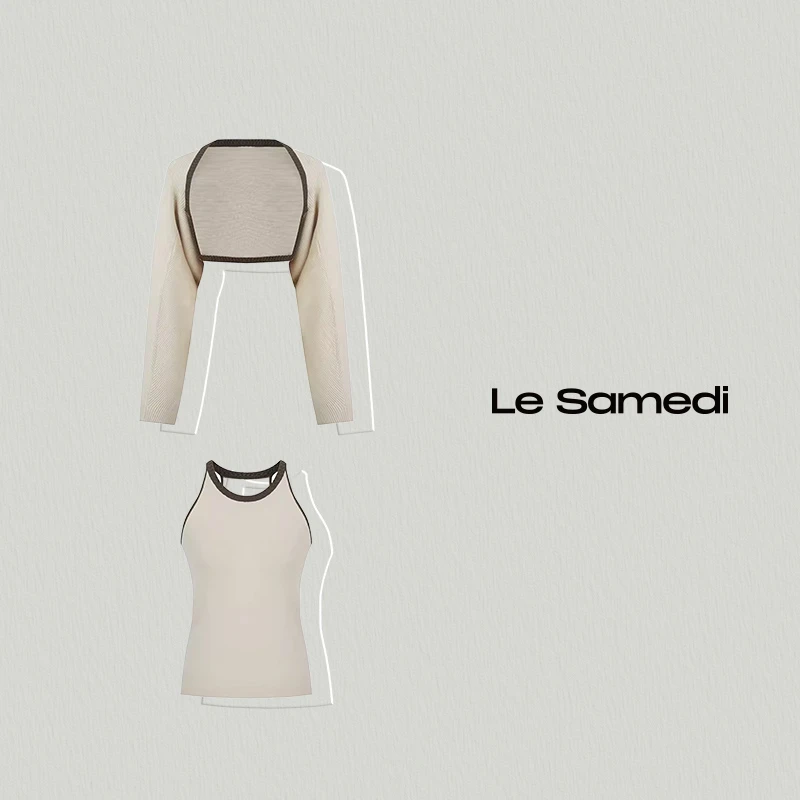 Le Samedi｜假期香香南法氛围 进口细支高捻撞边背心+披肩套组