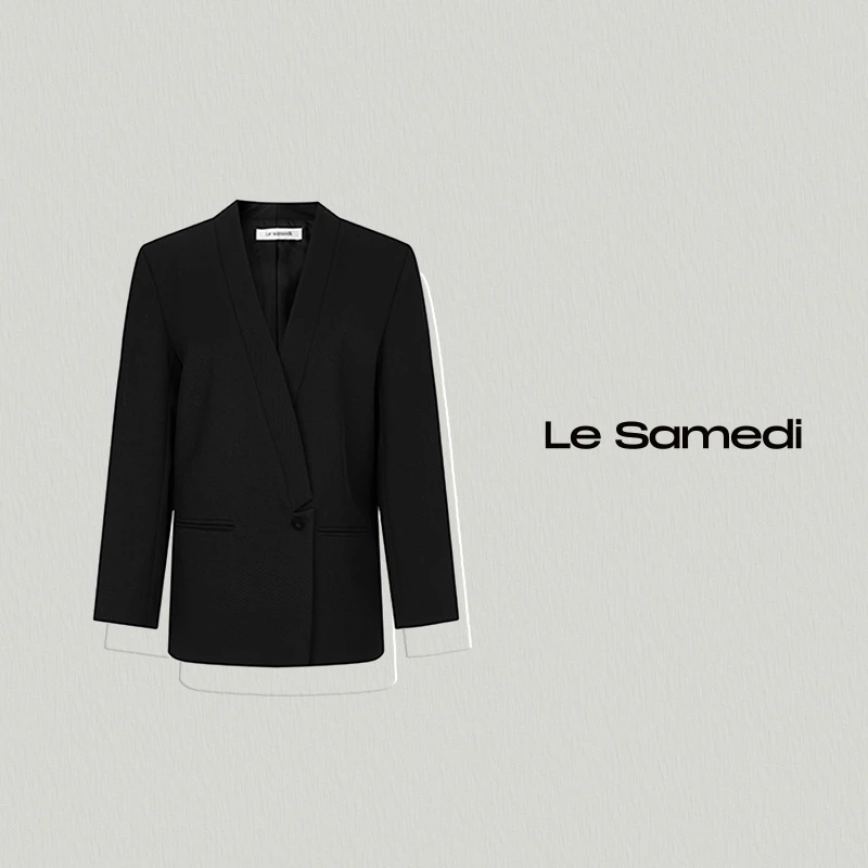 Le Samedi｜意大利进口高光羊毛 时尚直角垫肩气质短西装外套