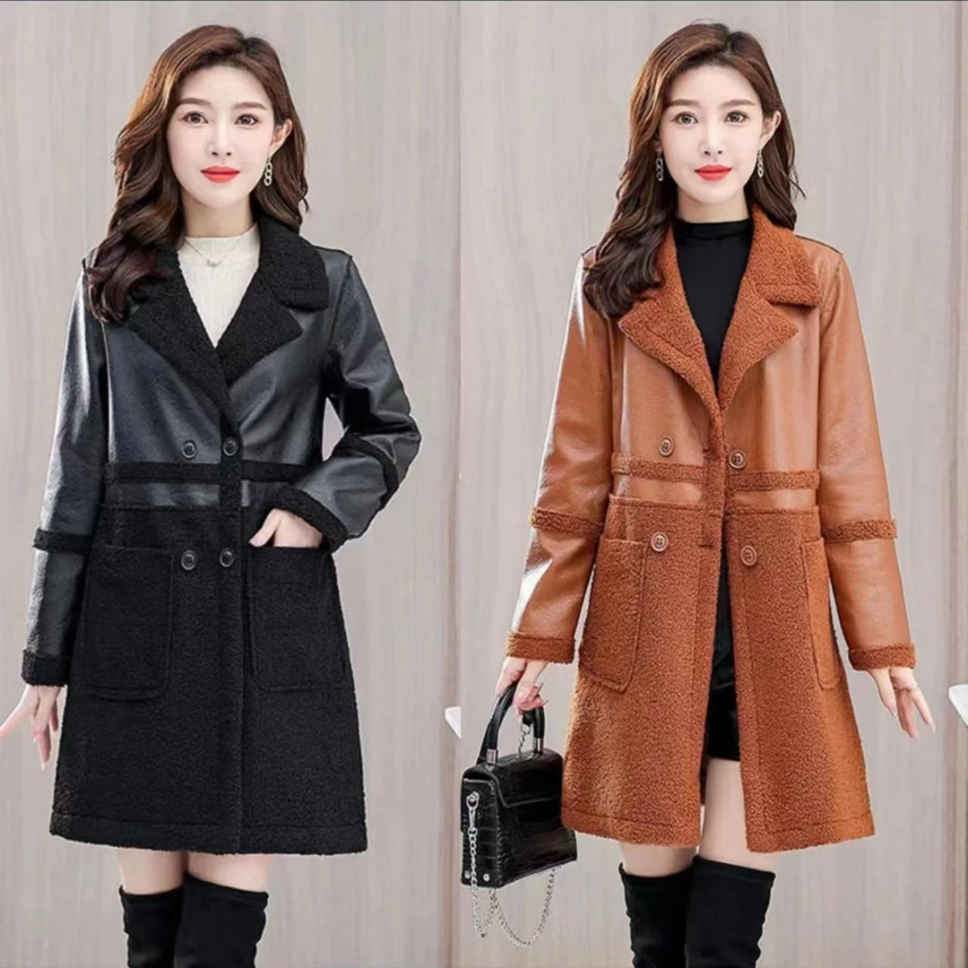 双面穿中长款海宁皮衣女士新款冬季皮外套妈妈装韩版加厚显瘦宽松