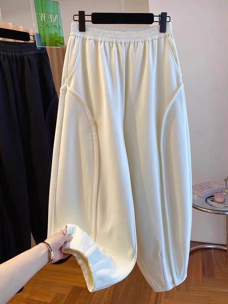 特大码300斤女装胖mm秋冬加绒卫裤宽松休闲阔腿灯笼裤加厚长裤子