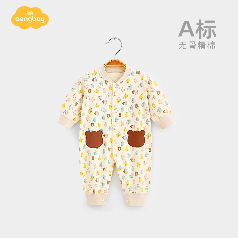 Aengbay婴儿连体衣春秋睡衣新生儿哈衣爬服秋冬打底内衣宝宝衣服