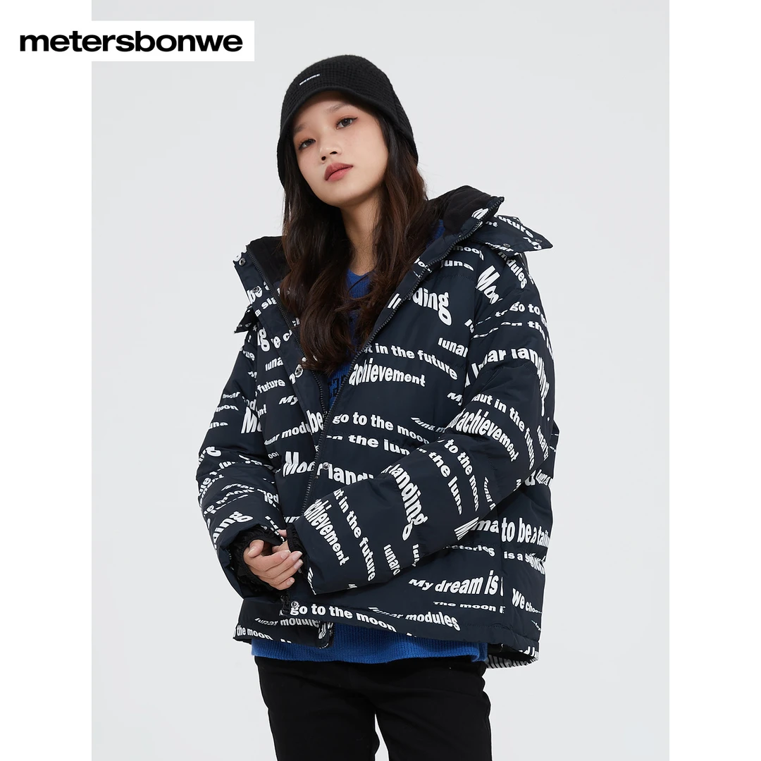 美特斯邦威字母羽绒服女士冬季新款保暖撞色潮流羽绒外套732535