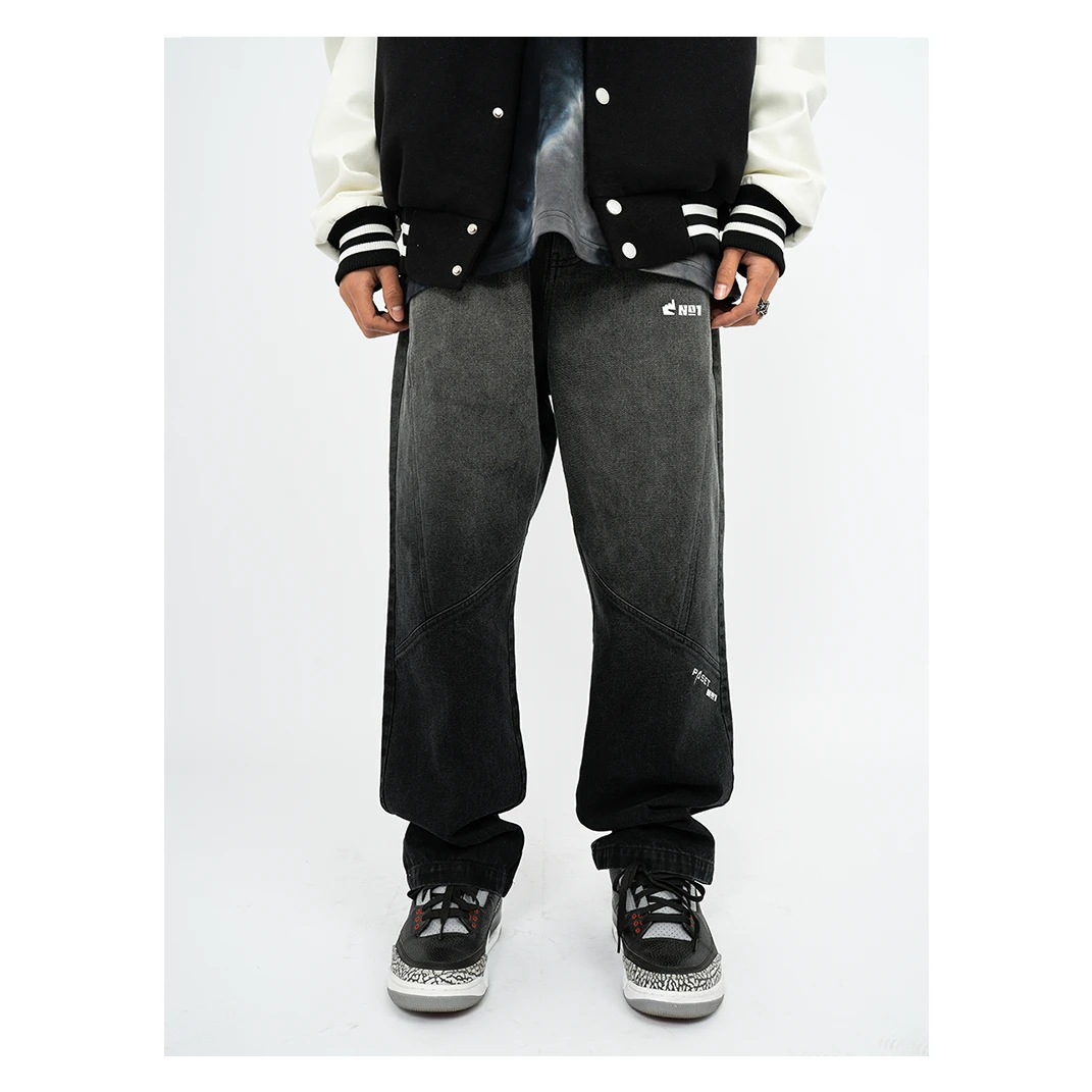南波万xPASET复古黑色牛仔裤男潮牌休闲直筒潮ins裤子男水洗做旧