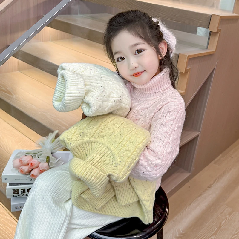 女童加厚高领毛衣秋冬款儿童女宝宝洋气时髦小女孩打底针织衫冬季