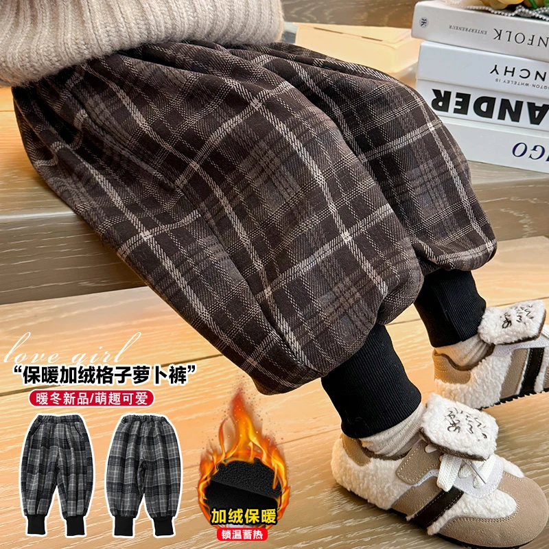 女童加绒裤子秋冬款一体绒外穿时髦儿童幼儿园女孩洋气女宝宝长裤