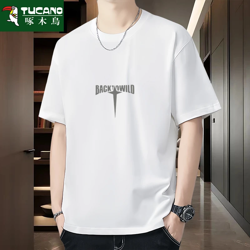 啄木鸟2025夏新款纯棉短袖t恤男士潮流百搭宽松休闲半袖上衣外套t