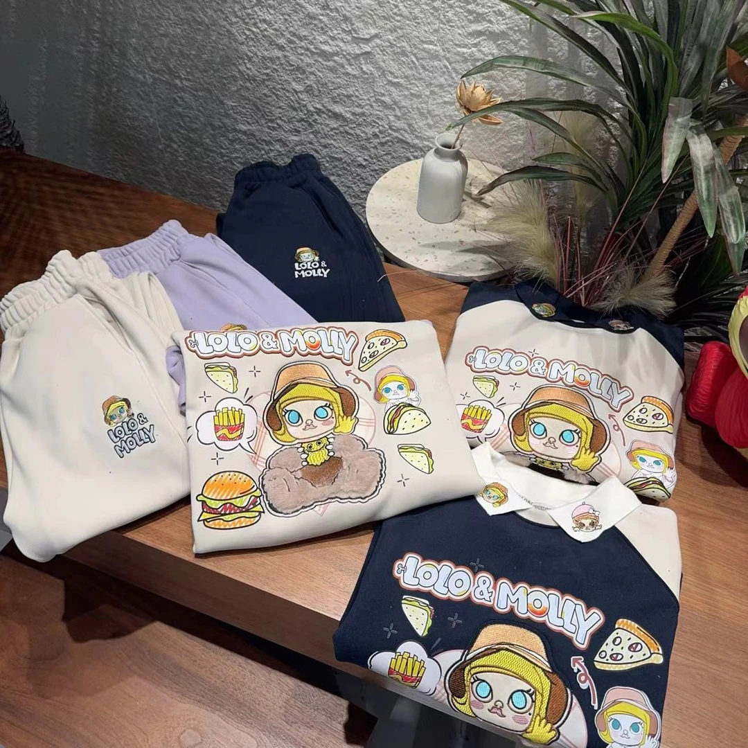 LOLO&MOLLY 翻领融合刺绣 卫衣+卫裤套装 融合刺绣8889