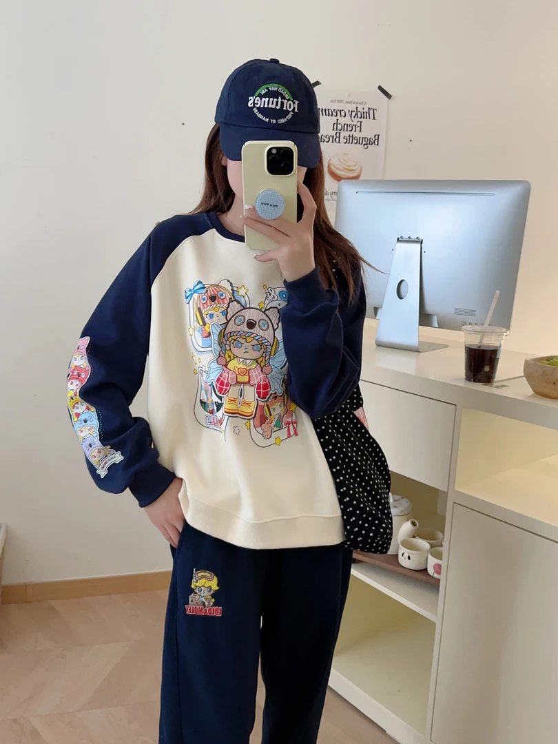 2024秋季新款 LOLO&MOLYY 融合刺绣 撞色女 卫衣 8815