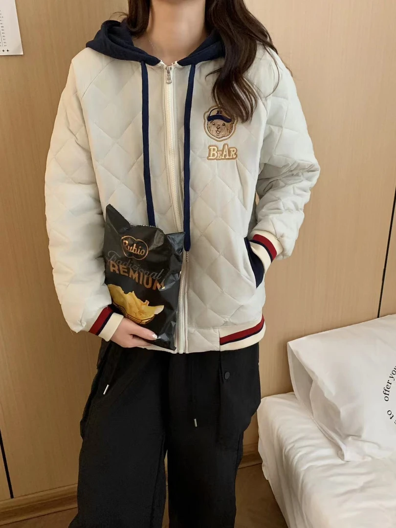 【韩货】代工小熊部落 黑金 冬季 刺绣 螺纹外套 8907