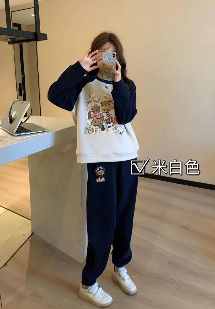 防油污【韩版】外贸 融合刺绣卫衣+卫裤套装 套装9043