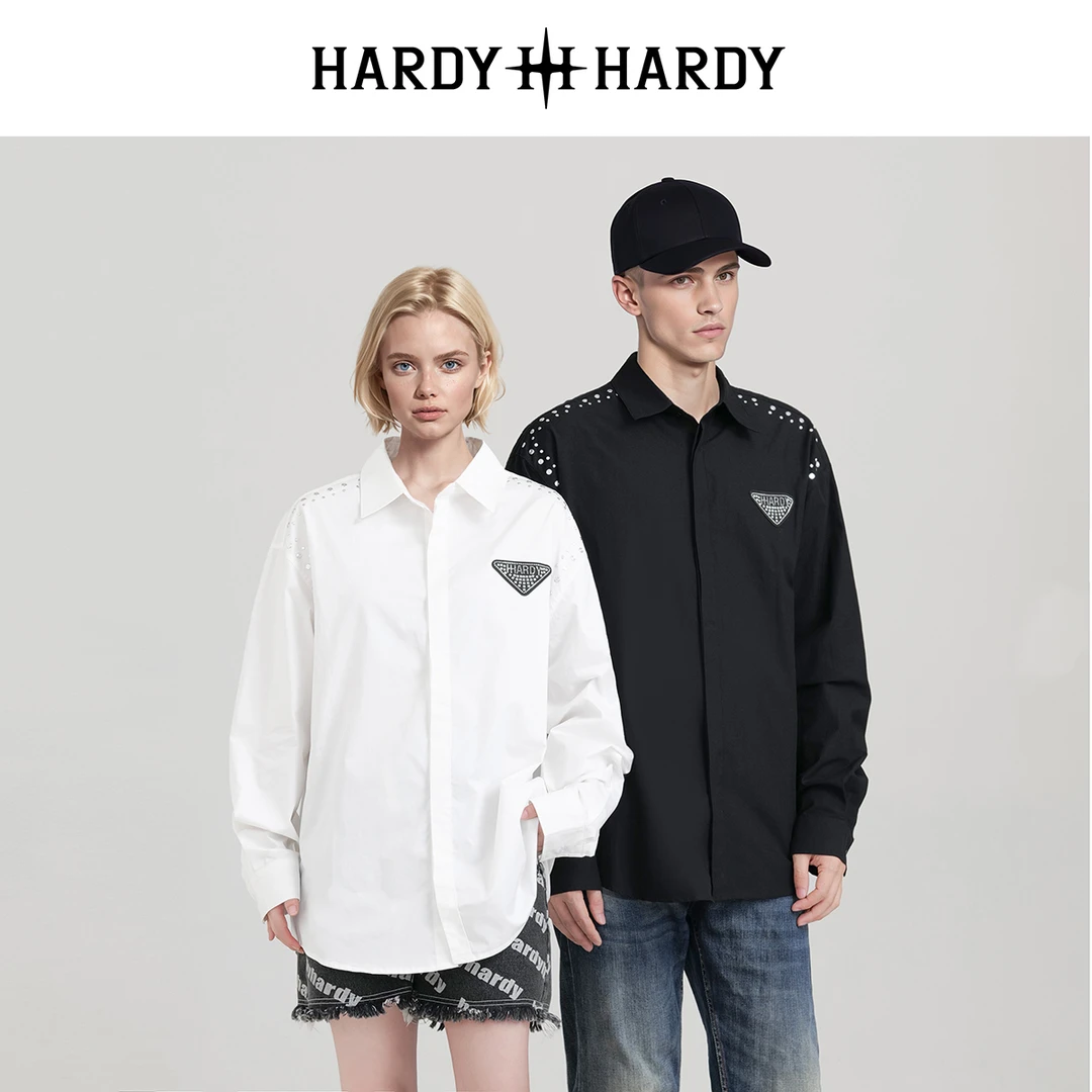 HARDYHARDY春秋新款潮牌纯棉宽松长袖衬衫男女同款烫钻上衣【DB】