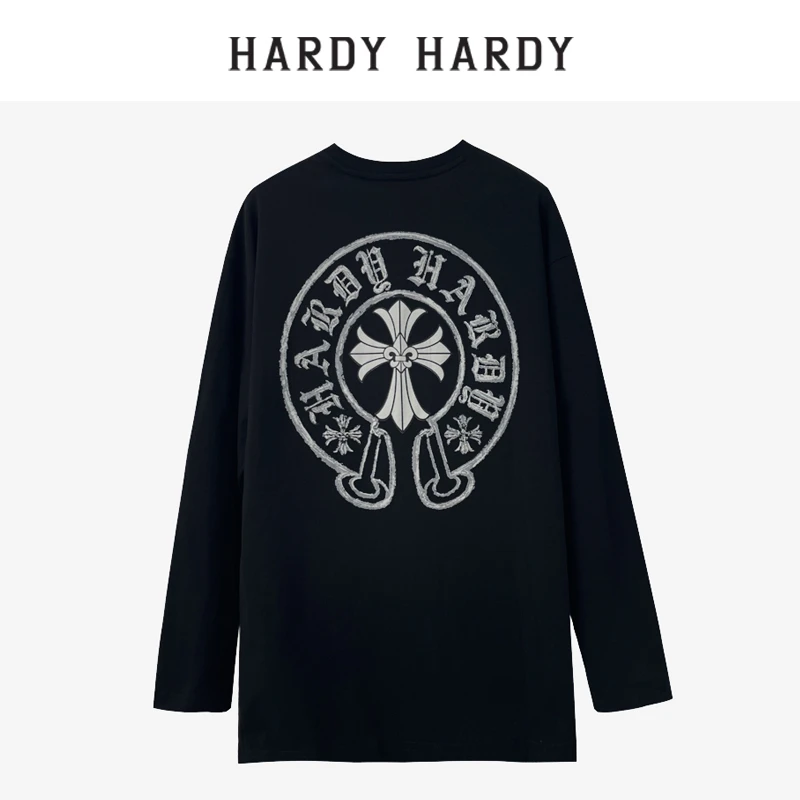 HARDYHARDY潮牌印花字母十字架长袖情侣男女上衣DB小众拼接时尚