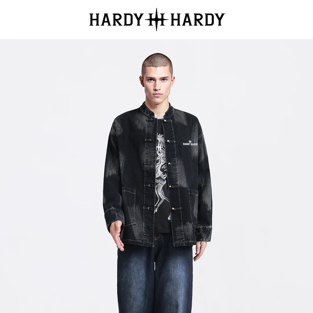 【严屹宽同款】HARDY HARDY新中式风盘扣烫钻立领国风牛仔外套上衣