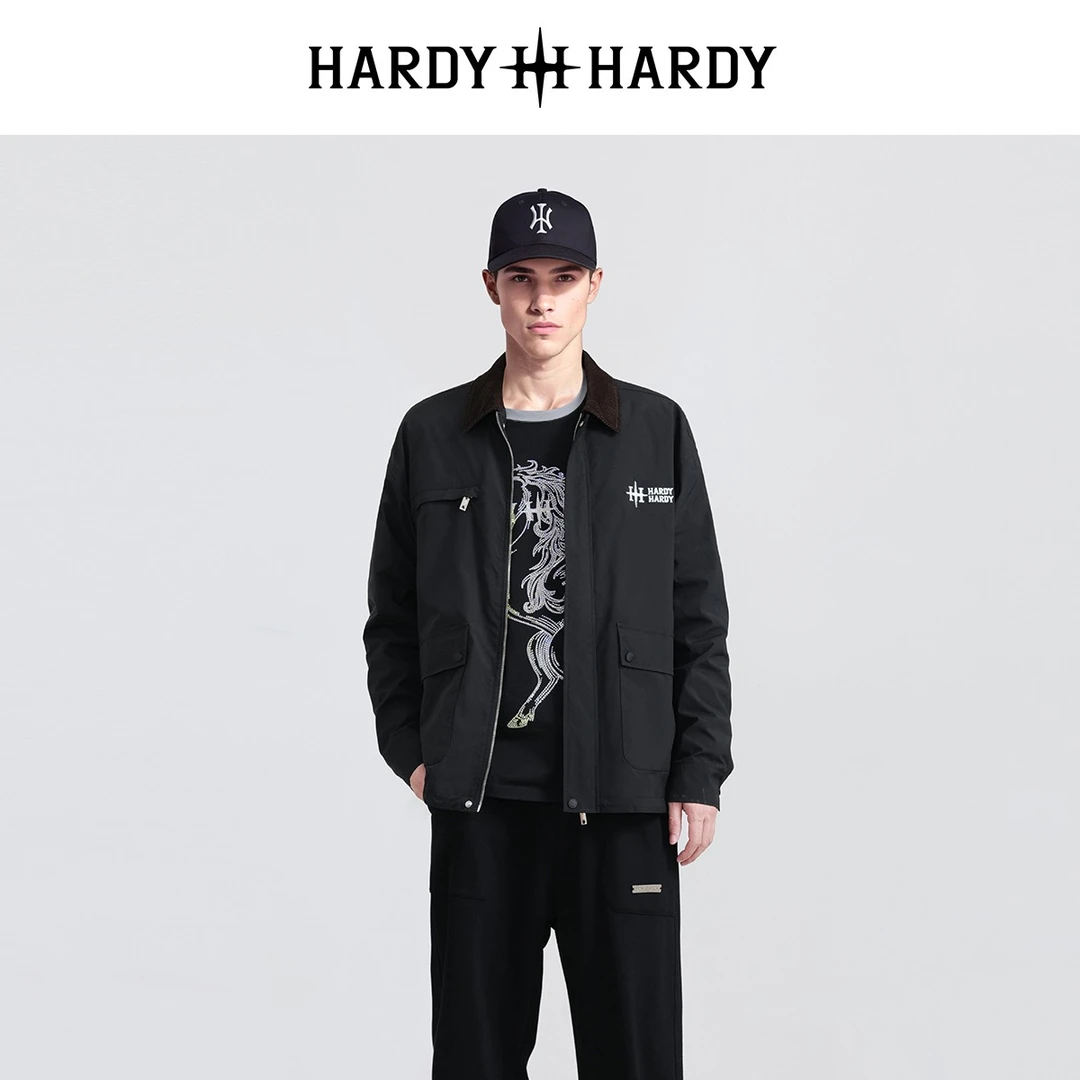 【雅丹风】HARDY HARDY 秋季新款美式翻领烫钻绣花设计感底特律外套