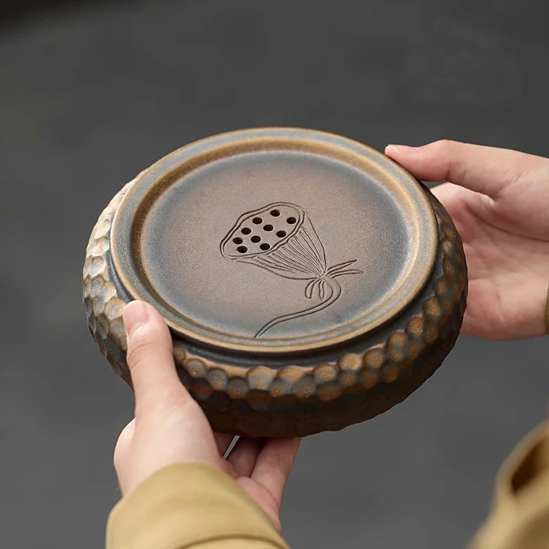 陶瓷家用壶承储水式茶台壶垫简约小茶台小型干泡盘复古鎏金养壶垫