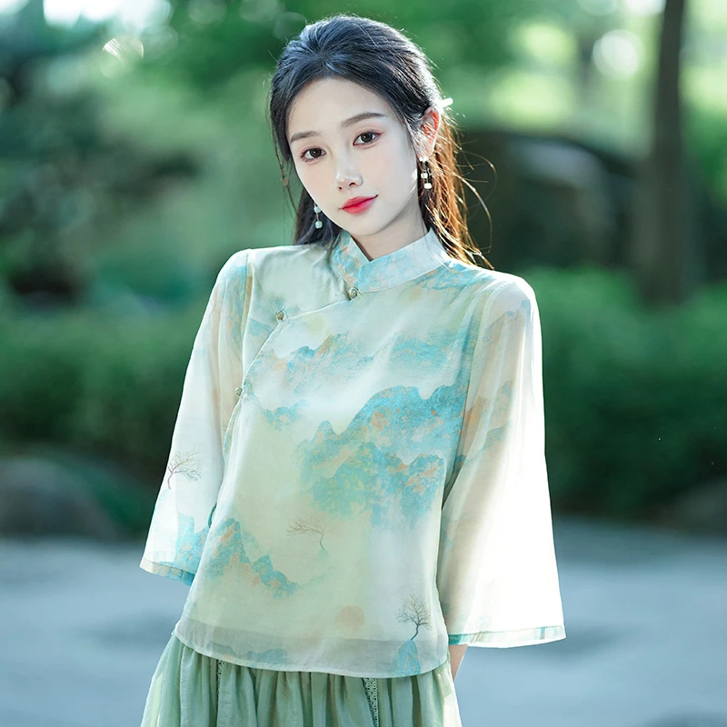【厂家】中式民国风唐装汉服仙气两件套夏时尚古风少女旗袍文艺范