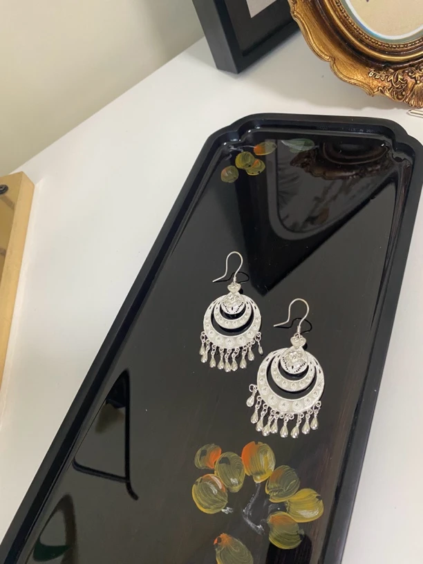 足银银制品 864号双项圈耳环日常百搭民族风款