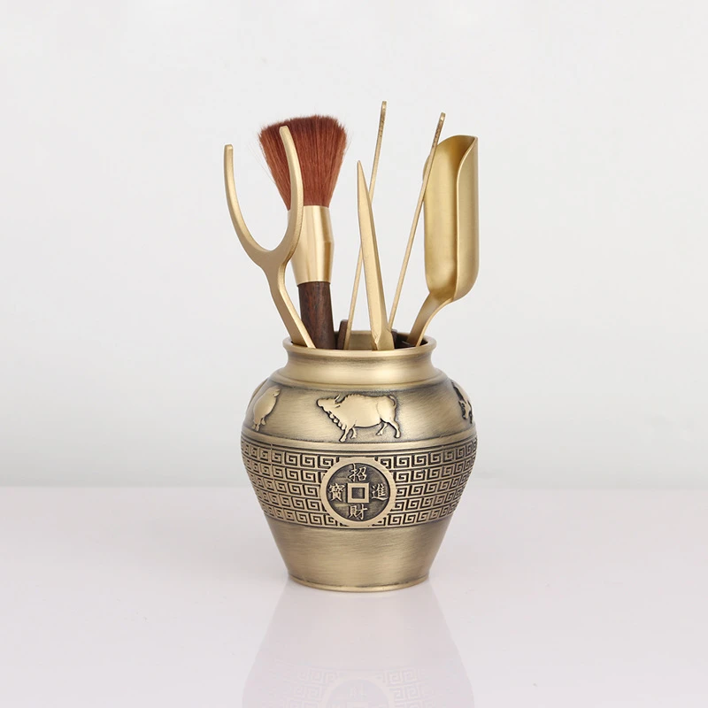 茶道五牛六君子 黄铜六君子筒六君子茶具套装工夫茶具配件六6君子