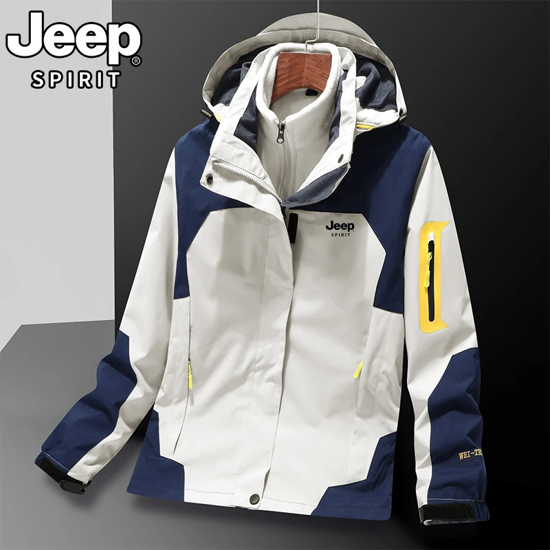 JEEP/吉普S522三合一可拆卸外套男秋冬户外登山夹克女保暖防风衣