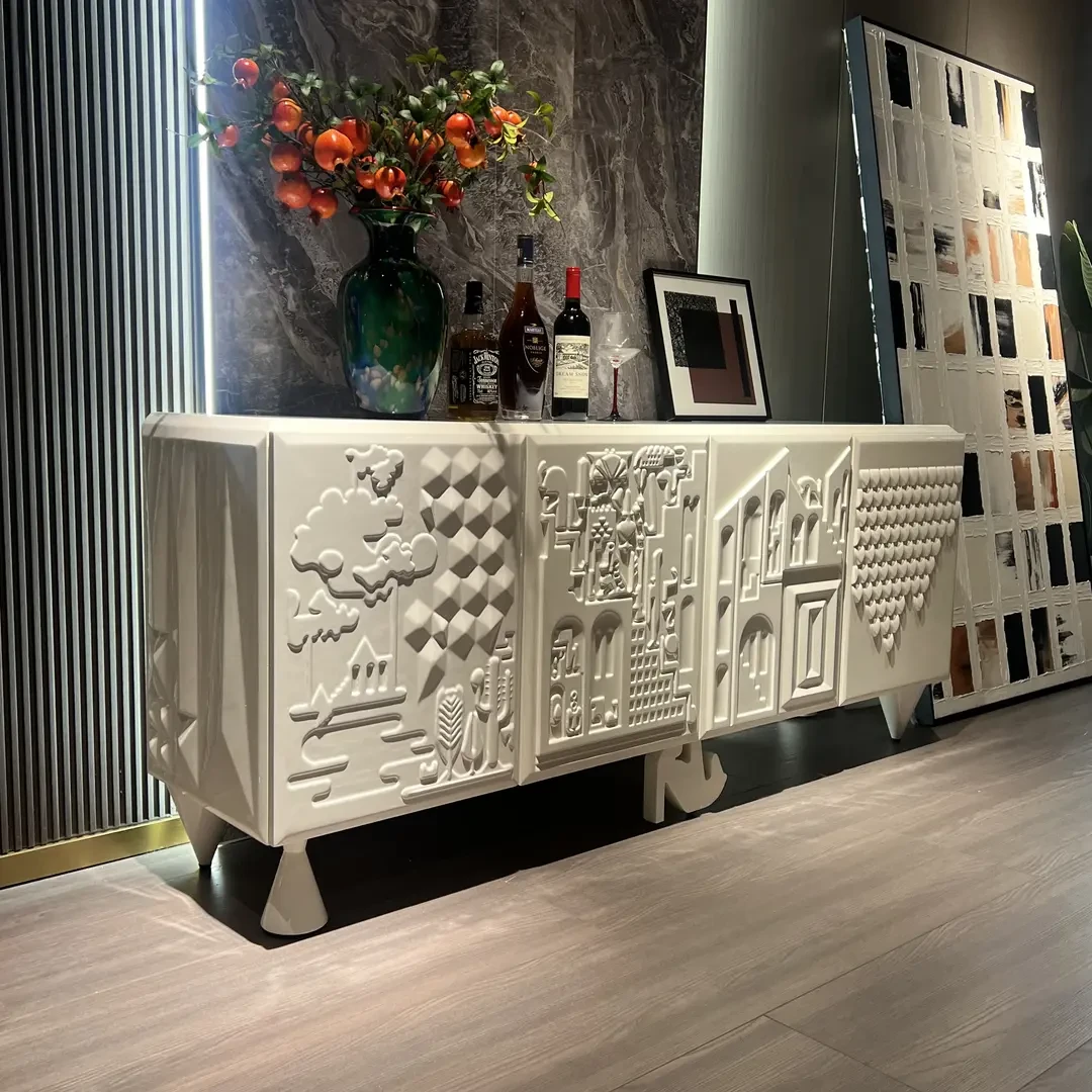 白灵【希洛克浮雕边柜】中古奶油意式收纳储物餐厅客厅斗柜电视柜