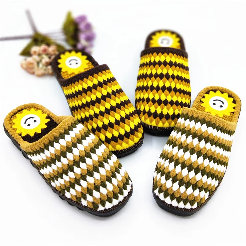 秋冬情侣款室内外防滑毛线拖鞋材料手工勾编织教程钩针diy冰条线