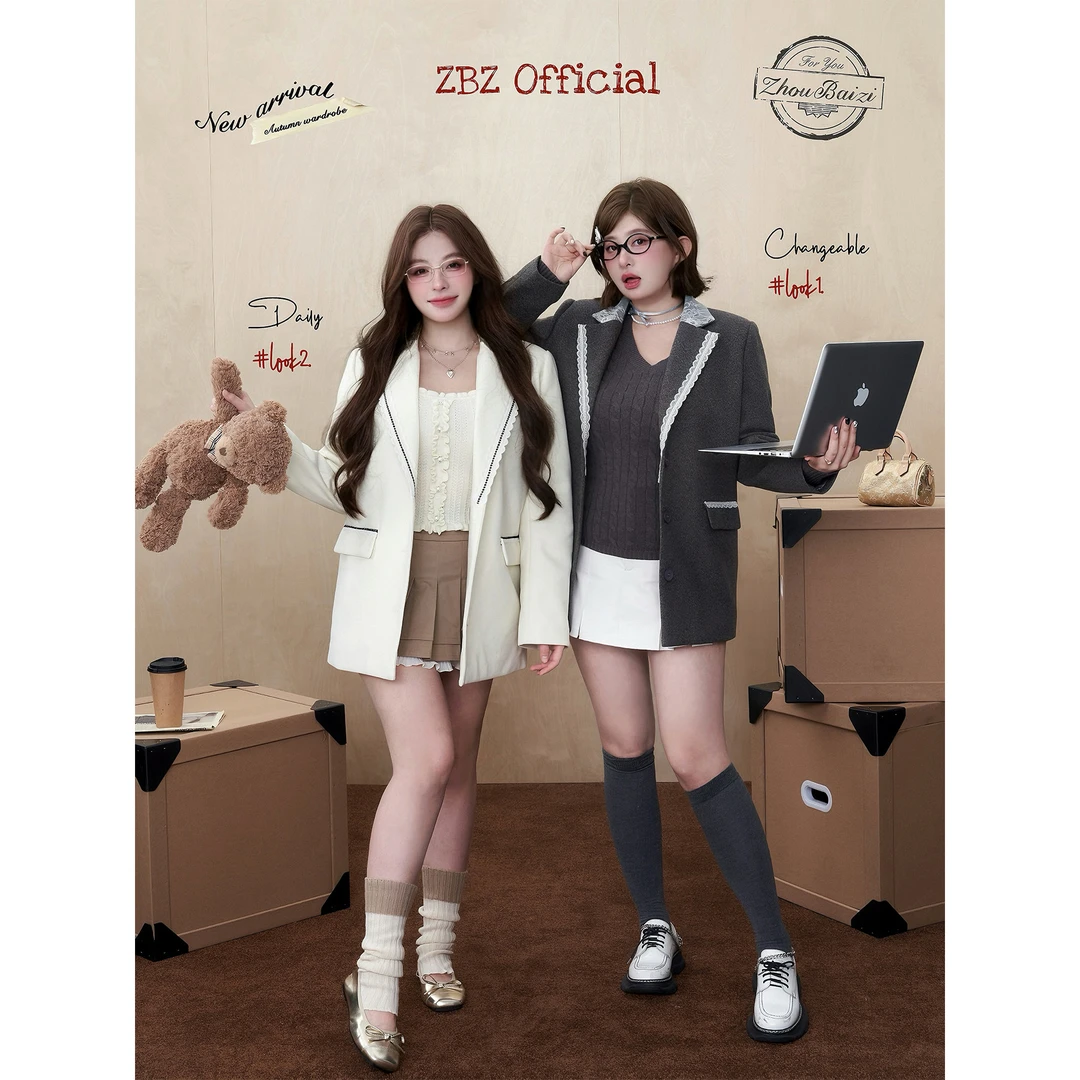 ZBZ official【韩女蕾丝边西装｜超质感呢子料】Z243CQ1325