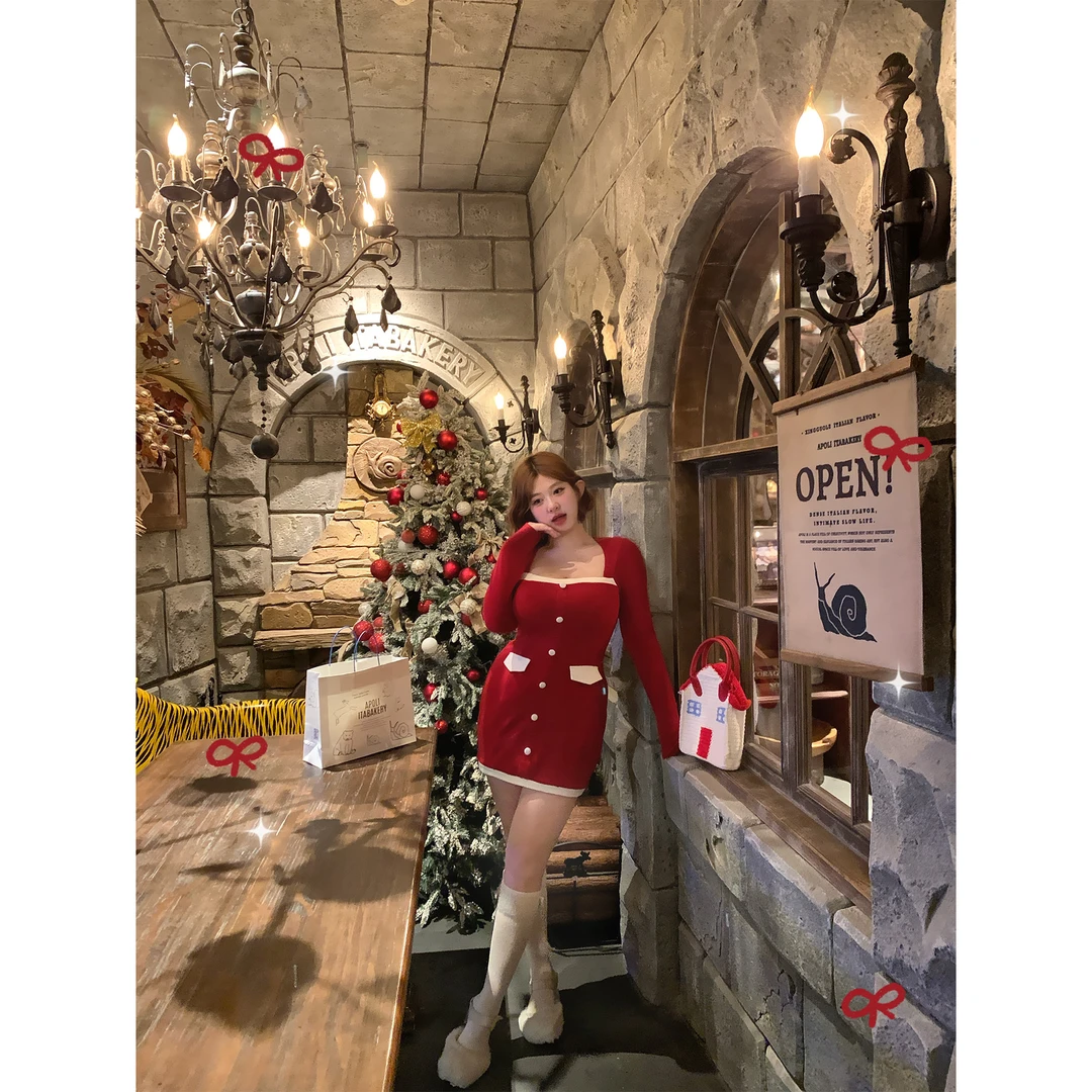 红白圣诞裙!!!【日常也可穿超显白!!·“信封裙”】Z244DQ1373