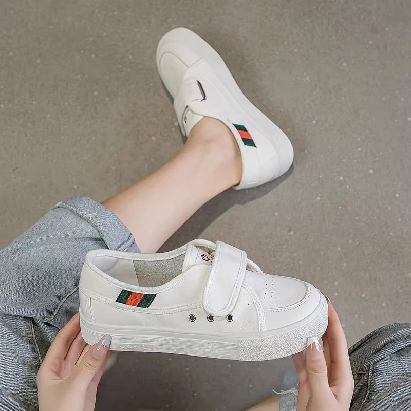 真皮魔术贴女式软底休闲鞋百搭夏季平底单鞋网红薄款橡胶舒适圆头