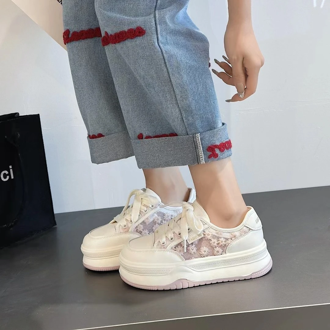 夏季纱网厚底板鞋女潮流小白鞋透气百搭ins时尚鞋韩版潮鞋鞋子