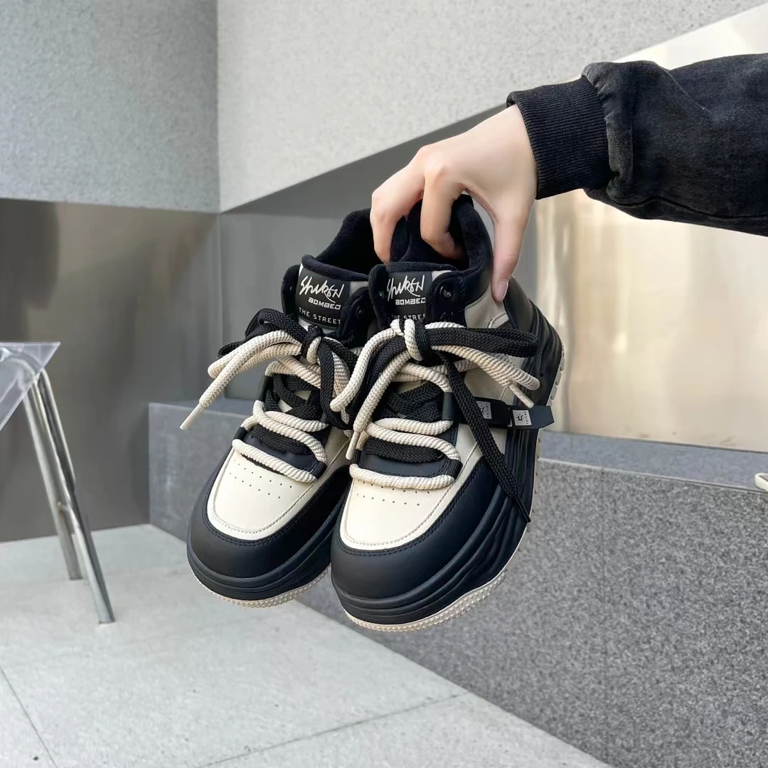 冬季新款真皮厚底防滑软底加毛里运动时尚休闲百搭女系带加绒女鞋