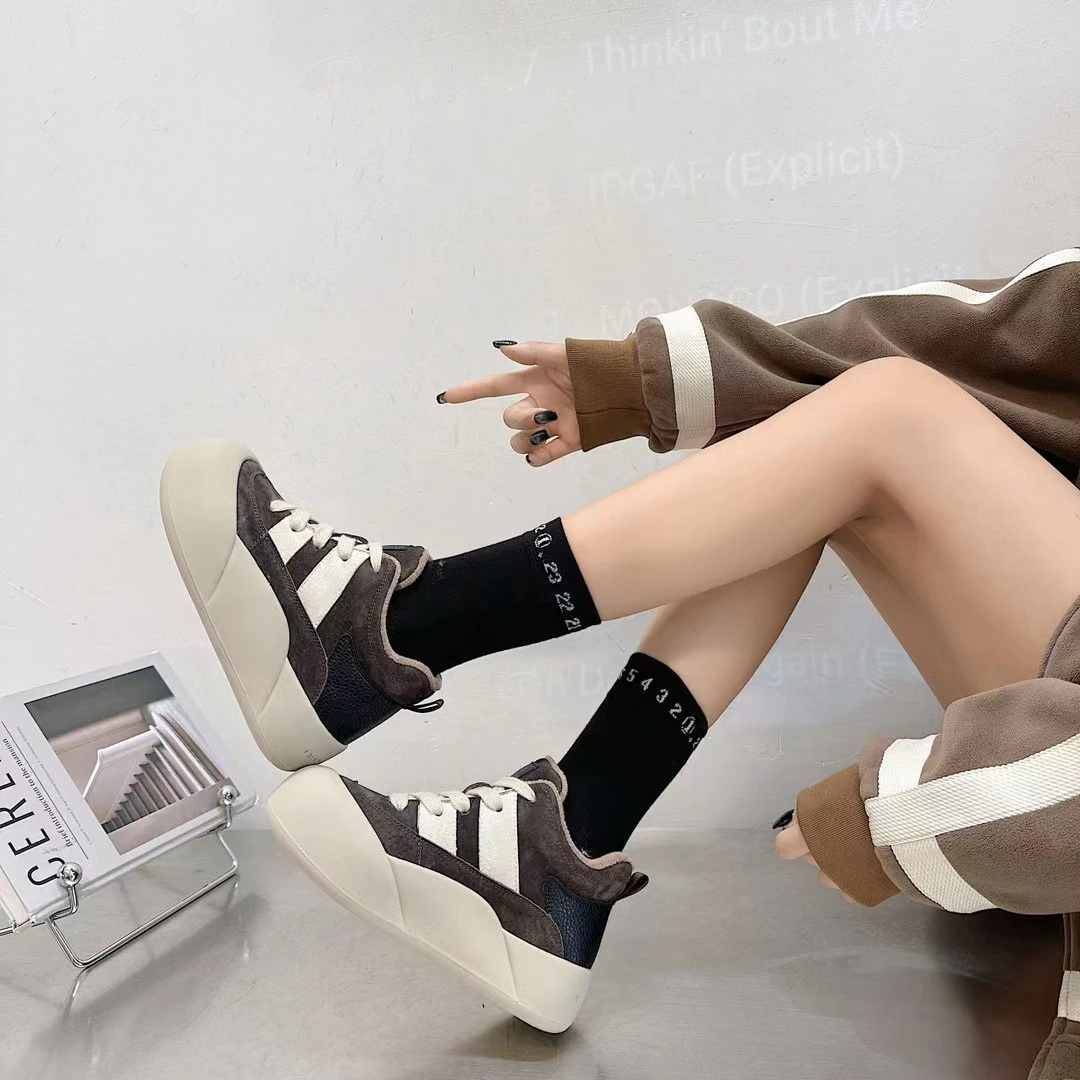 冬季新款真皮厚底防滑软底休闲运动时尚百搭磨砂面包女鞋经典潮鞋