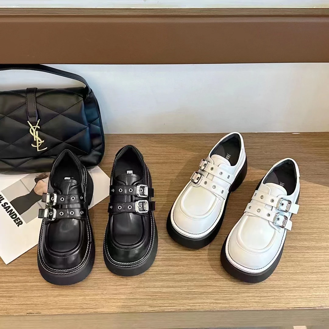 真皮厚底韩版圆头女式乐福休闲鞋皮鞋乐福鞋时尚百搭通用平底橡胶