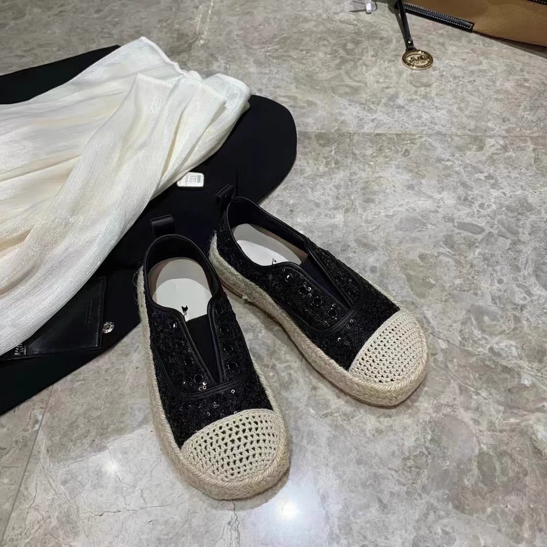 夏季新款透气亮片时尚潮流百搭休闲女渔夫鞋平底单鞋休闲鞋一脚蹬