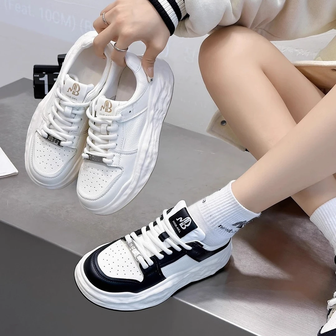 【清仓】真皮溶解鞋小白鞋女春季新款厚底小众潮流运动休闲板鞋透气
