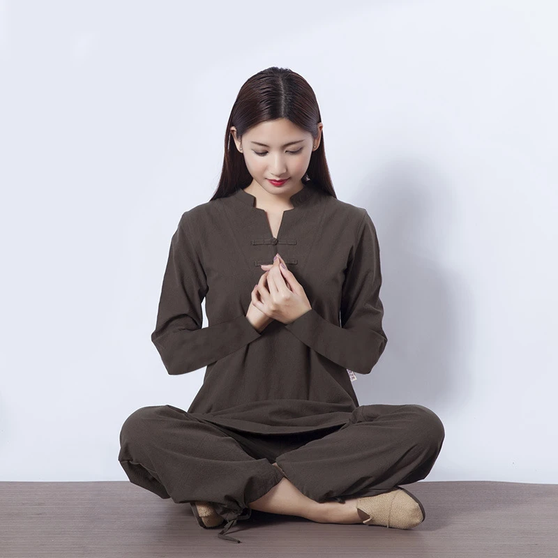 24新款棉麻禅修瑜伽服宽松立领国风打坐太极服练功服禅意茶服套装