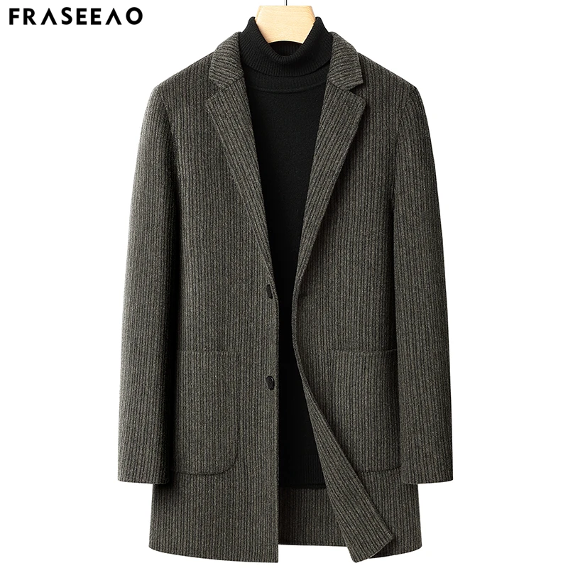 【手工双面呢】高端羊毛呢大衣男中长款秋冬季新款暗格纹风衣外套