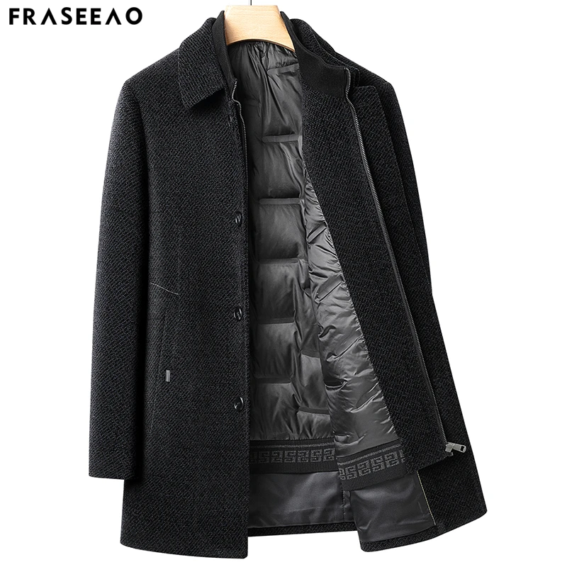 白绒内胆雪尼尔中长款大衣外套男2025年冬季新款加厚保暖商务外套