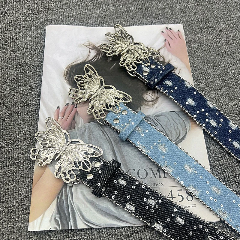 y2k辣妹皮带ins风女士镶钻带钻时尚潮流复古蕾丝牛仔休闲百搭
