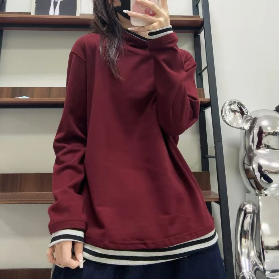 8258厚款宽松休闲百搭拼条纹绒衫