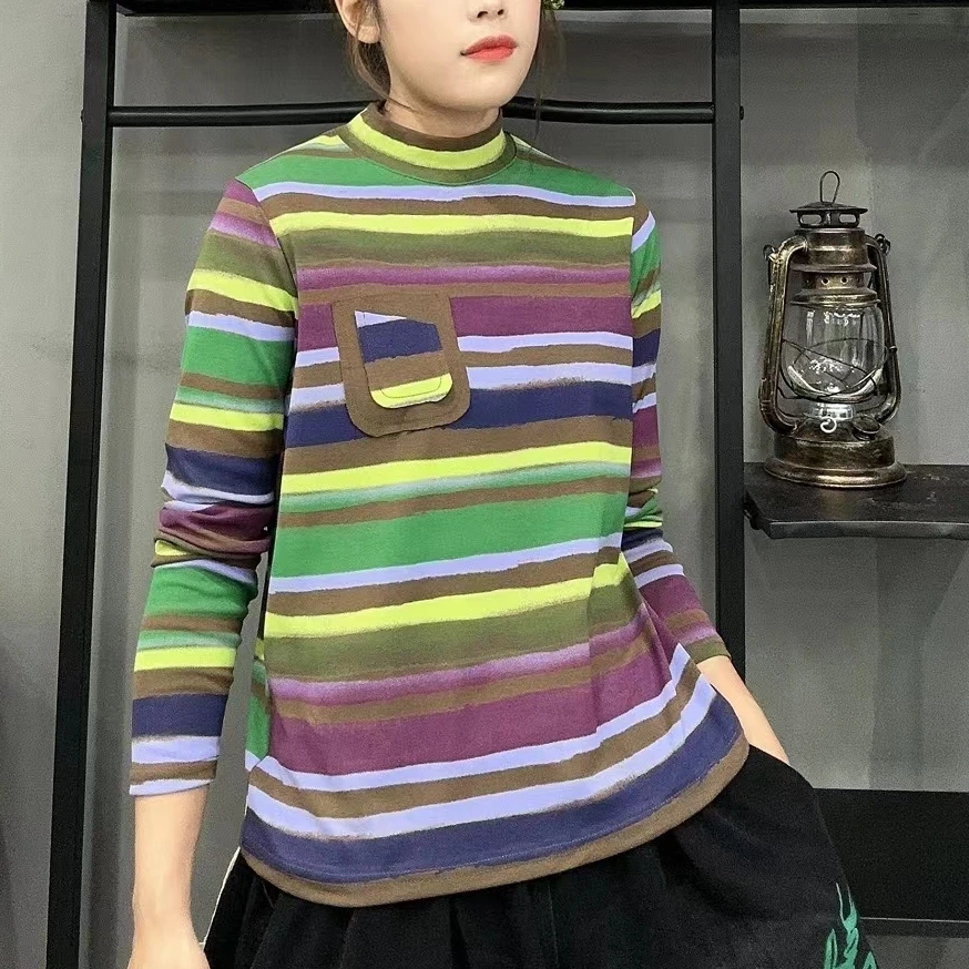 MC3502新款宽松休闲百搭条纹打底上衣