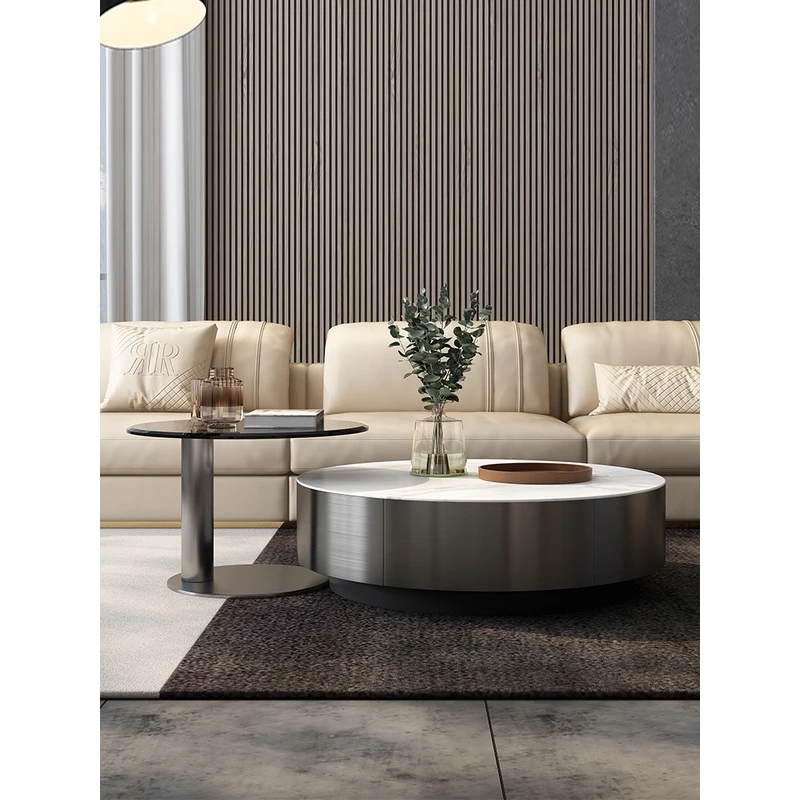 韵梦源岩板茶几客厅茶几客厅电视柜组合家用高端设计师圆形茶几