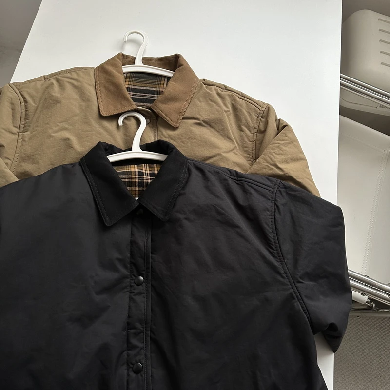 秋冬新款 复古工装风宽松休闲翻领棉衣外套 加厚保暖棉风衣外套