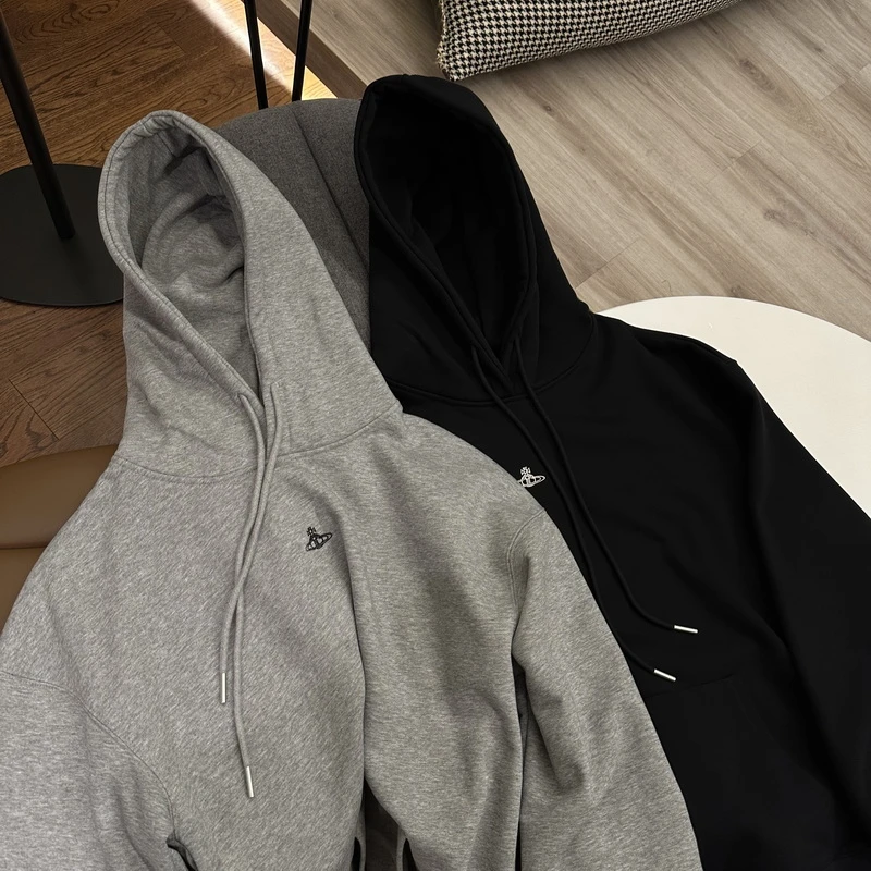 好品质美式复古土星刺绣帽衫 宽松高街连帽卫衣